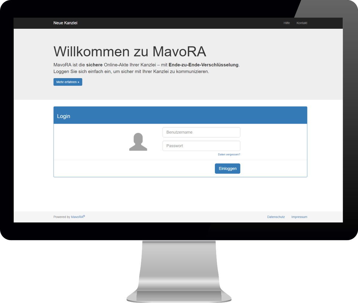 Screenshot des Login-Formulars vor Konfiguration durch Kanzlei